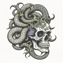 Skull snake devil time tattoo design idea