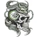 Skull snake devil time tattoo design idea