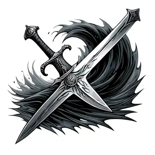 German Sword with wave crashing tattoo design idea