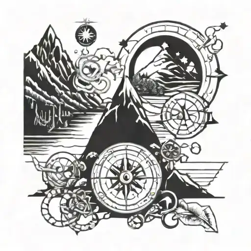 Combine elements of finance (dollar signs, graphs) with symbols of adventure (mountains, compass) to represent a journey towards financial success tattoo design idea