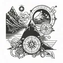Combine elements of finance (dollar signs, graphs) with symbols of adventure (mountains, compass) to represent a journey towards financial success tattoo design idea