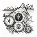 Combine elements of finance (dollar signs, graphs) with symbols of adventure (mountains, compass) to represent a journey towards financial success tattoo design idea