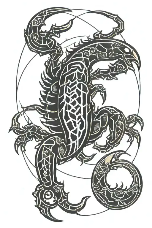 tribal scorpion with 6-8-73 in Roman numerals in tail tattoo design idea
