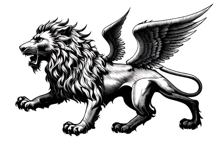 demon lion with wings tattoo design idea