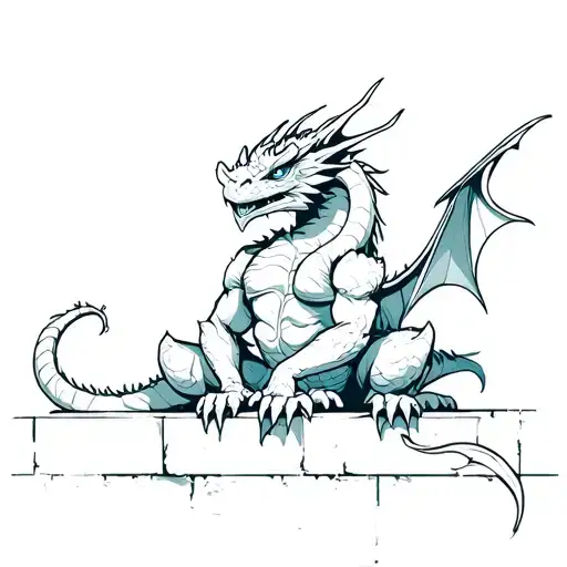 Half Dragon sitting on a wall tattoo design idea