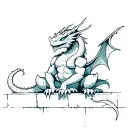 Half Dragon sitting on a wall tattoo design idea
