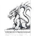 Half Dragon sitting on a wall tattoo design idea