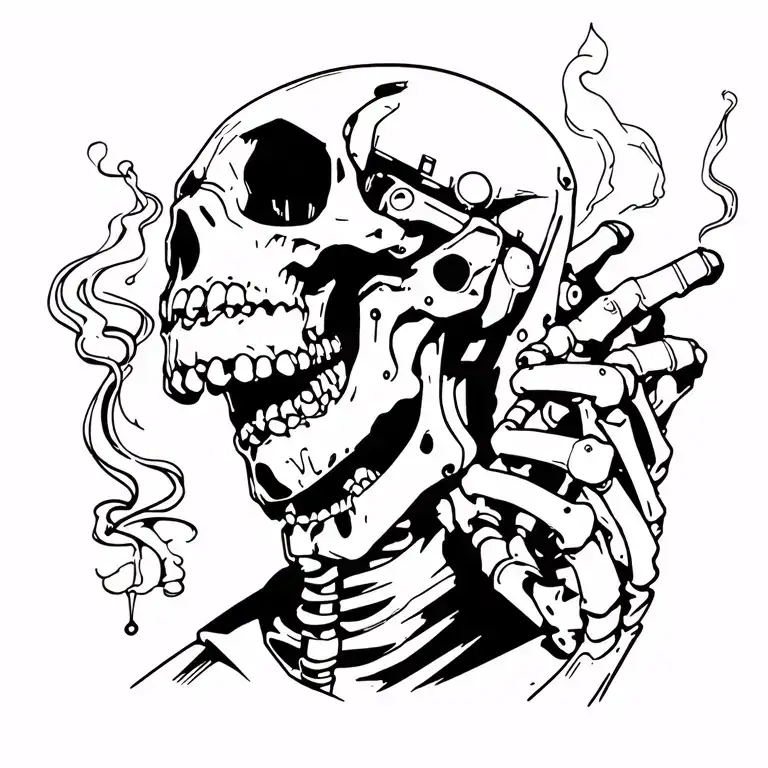 cyberpunk exo skeleton smoking tattoo design idea