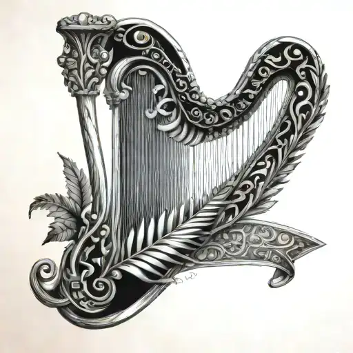 Irish harp with the silver fern ingraved 999 covering tattoo design idea