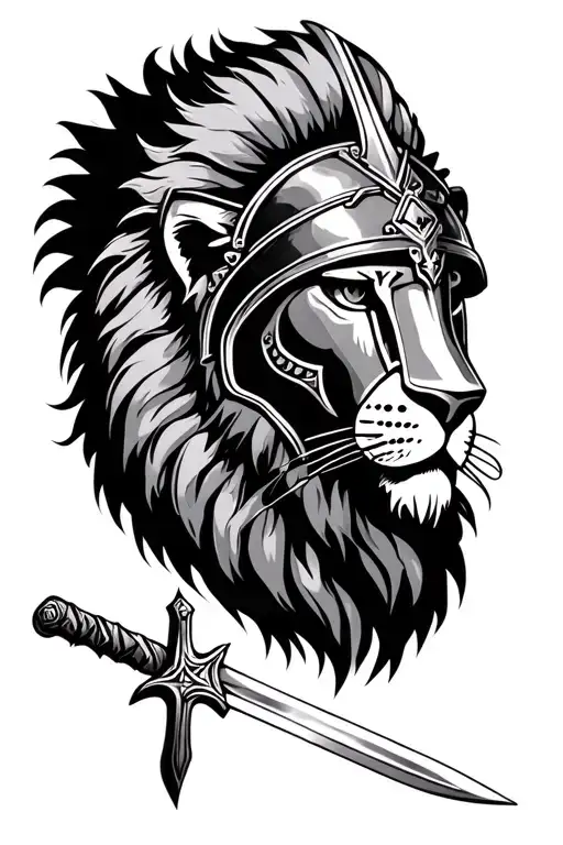 lion, cross, spartan helmet, Roman sword tattoo design idea