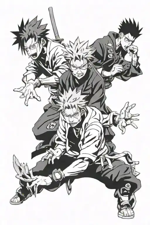 Jujutsu Kaisen Gojo, Sukuna, Yuji Itadori, Megumi tattoo design idea