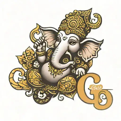 lord ganesha with letters G and B tattoo design idea