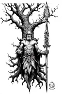 Odin hanging from Yggdrasil pierced by his own spear tattoo design idea
