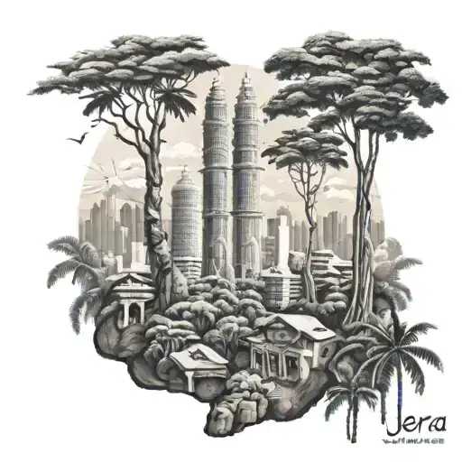 Batu Caves,Cameroon Highlands,Petronas twin Towers,Singapur supertree and baobab tattoo design idea