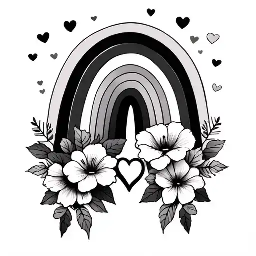 double rainbow with hearts and flowers  tattoo design idea