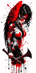 fantasy style female battle angel holding a battle axe tattoo design idea
