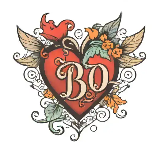 heart with the letter B letters minimalist tattoo design idea