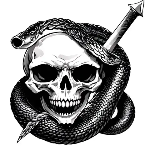 skull sword serpent tattoo design idea