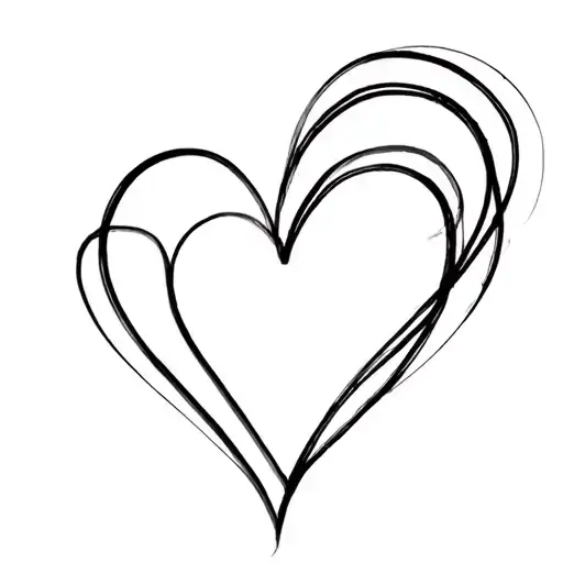 In the background, a translucent abstract line, in the foreground is a minimalistic heart tattoo design idea