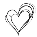 In the background, a translucent abstract line, in the foreground is a minimalistic heart tattoo design idea