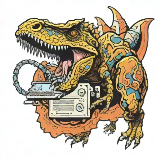 Dinosaur using Computer chip morphing tattoo design idea