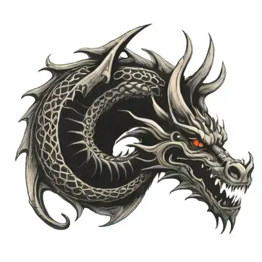 Dragon tattoo, location: pelvic bone; size 5 cm; dragon should be without curls and in free space tattoo design idea