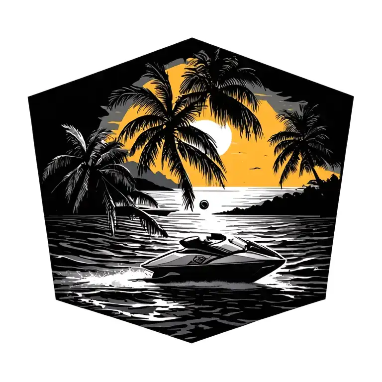  I want a beach , water, booze, sunlight , gold and palm trees. I want jet skis, a plane ,  food and a beach house tattoo design idea