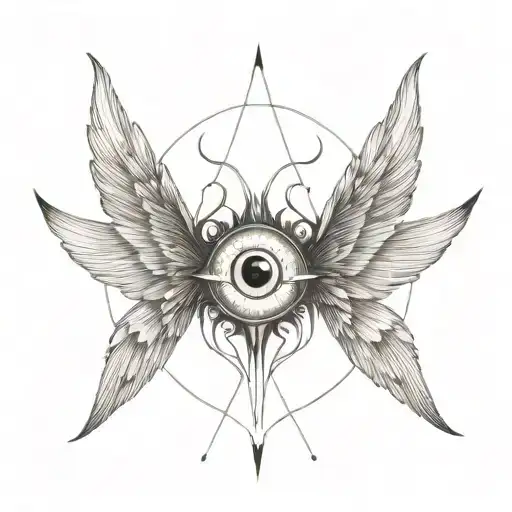 seraphim, 6 wings, large demon eye in the centre tattoo design idea