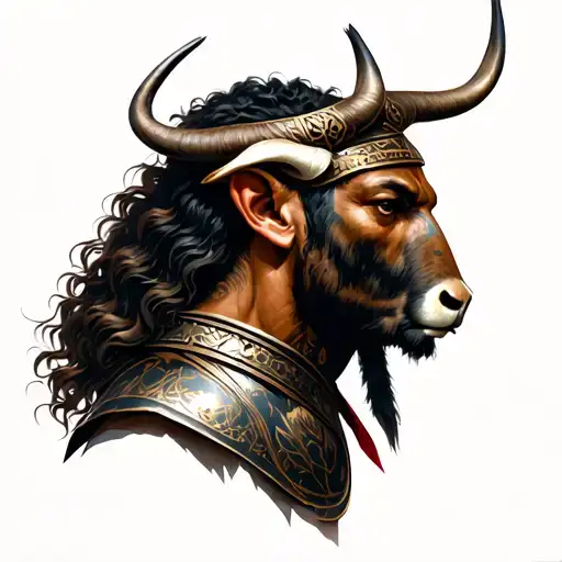 gladiator warrior  with calm taurus head tattoo design idea