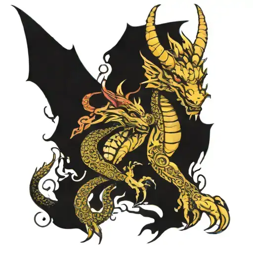 dragon, protection, and witch casting spells tattoo design idea