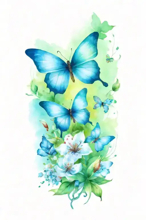 A nature-inspired tattoo featuring delicate flowers and butterflies in watercolor style, symbolizing the client's love for nature and memories tattoo design idea
