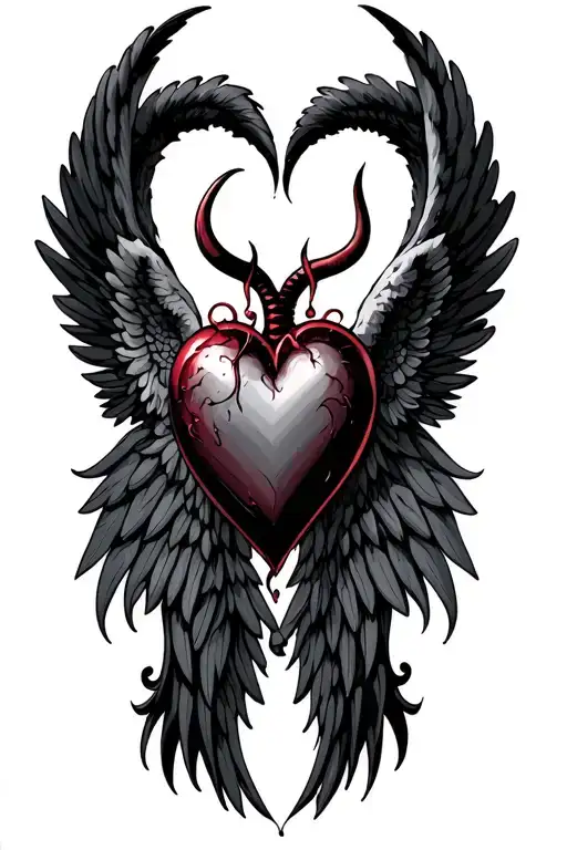 heart devil and angel wings tattoo design idea