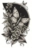 butterfly, dragonfly, laurel flower sprig of heather tattoo design idea