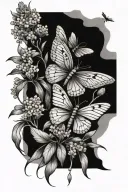 butterfly, dragonfly, laurel flower sprig of heather tattoo design idea
