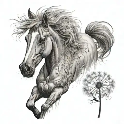 horse made of dandelion tattoo design idea