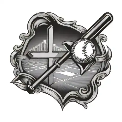 cross and baseball diamond tattoo design idea