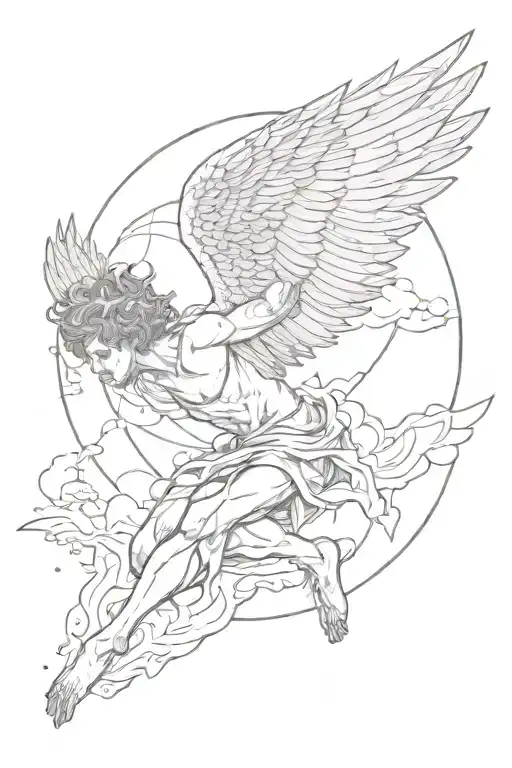 Icarus reaching for the sun with his melting wings covering him. Fine line tatto  tattoo design idea
