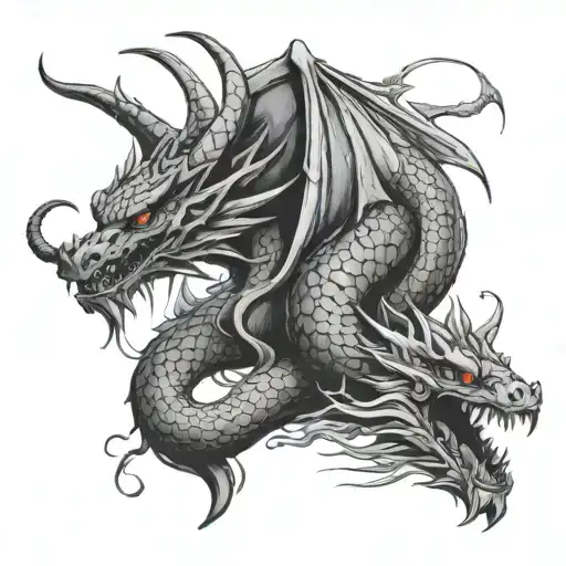 dragon talking to the serpent with Lucifer falling tattoo design idea