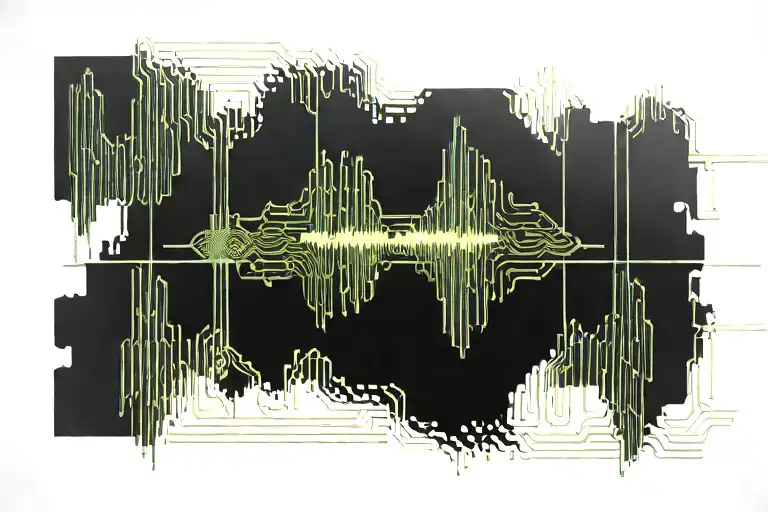 sound wave over an electronic circuit board design tattoo design idea