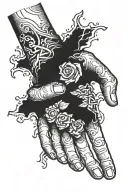 torn open hand reaching tattoo design idea