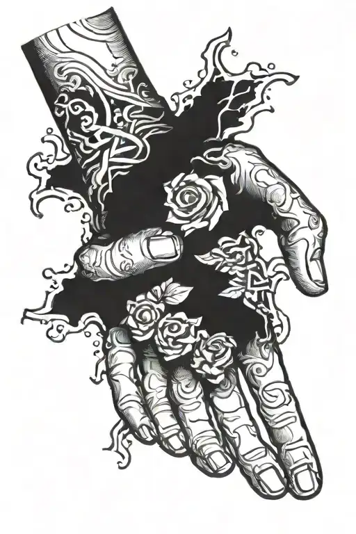 torn open hand reaching tattoo design idea