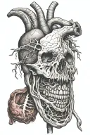 realistic Human organs, Decayed, rotting, veiny, blood vessels, bloody, guts, bleeding, melting, organs, gore, tattoo design idea