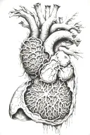 realistic Human organs, Decayed, rotting, veiny, blood vessels, bloody, guts, bleeding, melting, organs, gore, tattoo design idea