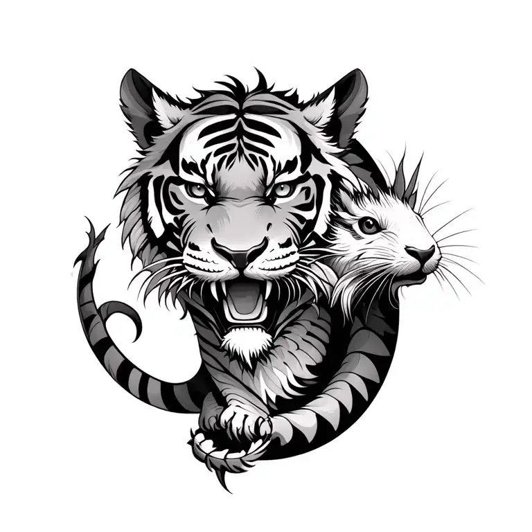 a tiger, a dragon, and a rat. shoulder tattoo design tattoo design idea