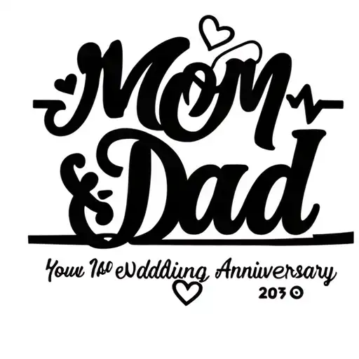 the words mom and dad entertained with heartbeat line and their wedding anniversary date tattoo design idea