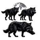 Three black wolves symbolizing a father and two sons in the forest with the world son of wolf in the background tattoo design idea