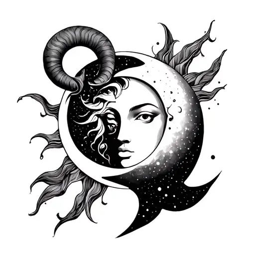 aries sun rising and aquarius moon merging together tattoo design idea
