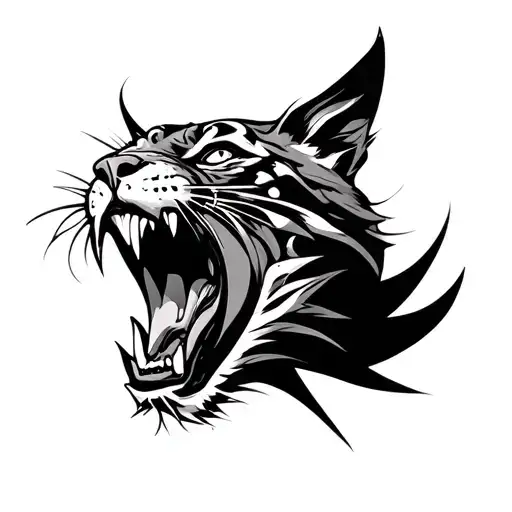 Aggressiv phanther, mouth Open Front facing abstract tattoo design idea