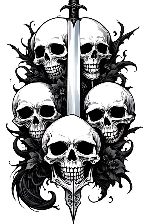 skulls with a sword tattoo design idea