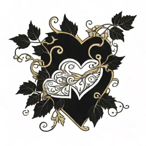 vine in a shape of a heart sayin maddie +lucas   2024 tattoo design idea